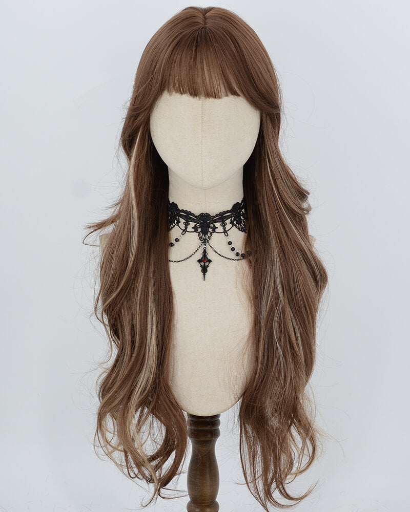 Brown Highlights Blonde Long Wavy Synthetic Wig HW850