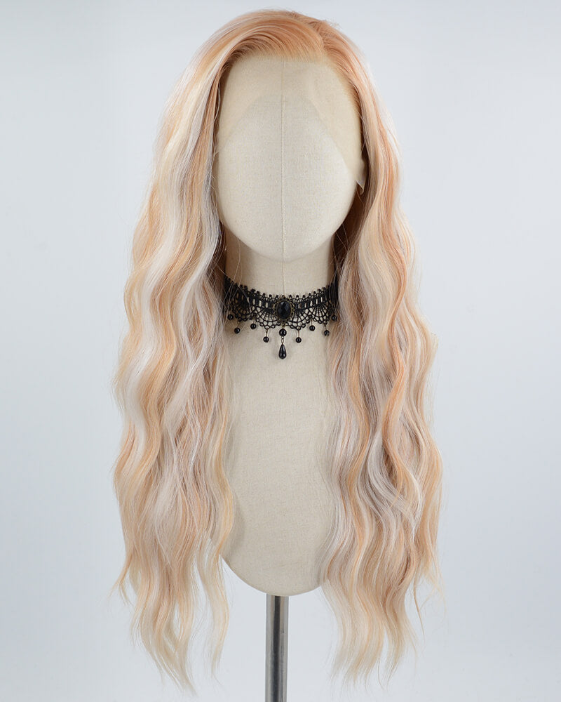 Blonde White Highlights Curly Synthetic Lace Front Wig WW637