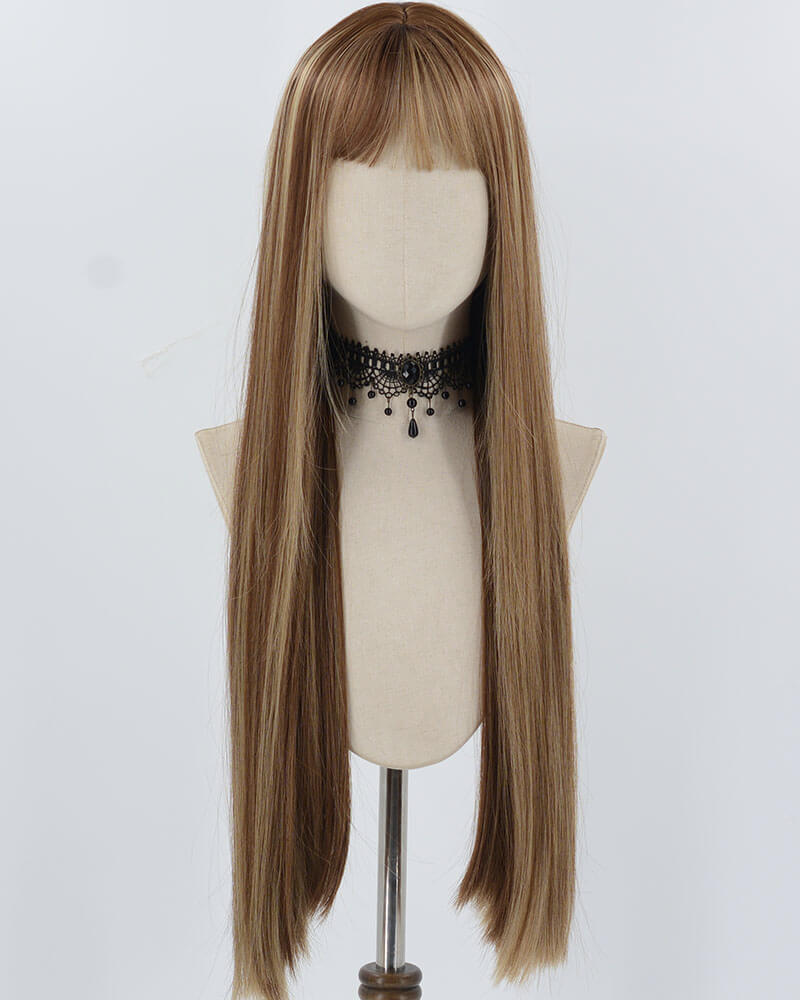 Brown Strunk Stripe Long Straight Synthetic Wig HW642