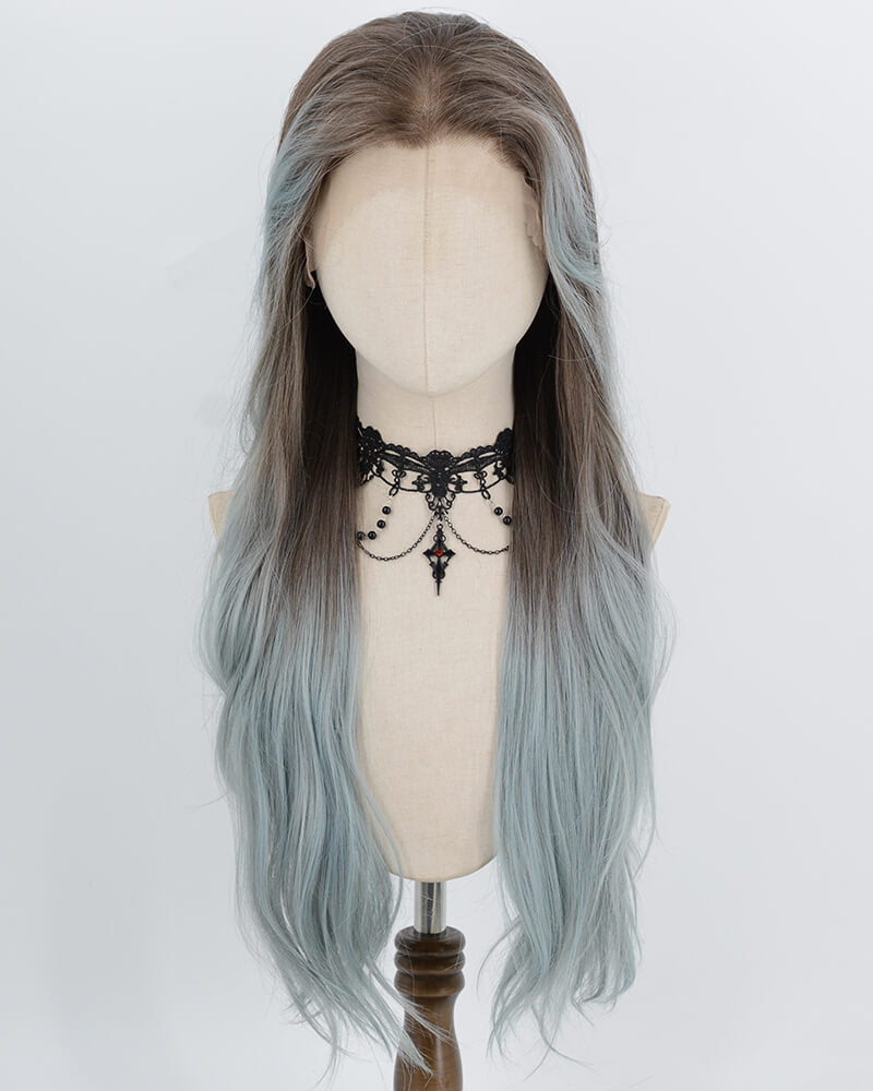 Brown Ombre Grey Green Synthetic Lace Front Wig WW1065