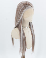 Brown Skunk Stripe Silver Synthetic Lace Front Wig WW1049