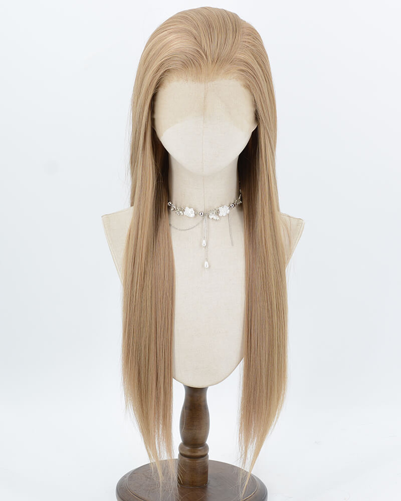 Long Straight Blonde Brown Synthetic Lace Front Wig WW1048
