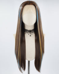 Brown Strunk Stripe Blue Synthetic Lace Front Wig WT245