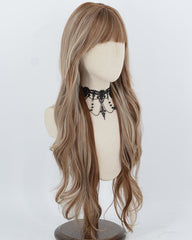 30Inch Long Brown Highlight Blonde Synthetic Wig HW866