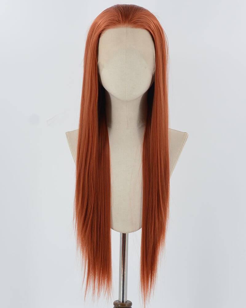 Long Copper Red Synthetic Lace Front Wig WT187