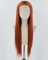 Long Copper Red Synthetic Lace Front Wig WT187