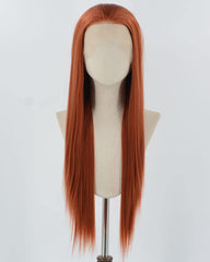 Long Copper Red Synthetic Lace Front Wig WT187