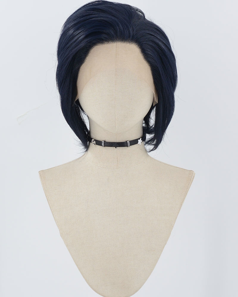 Dark Blue Short Synthetic Lace Front Men's Wig MW032
