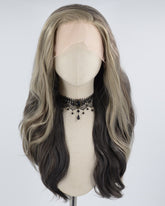 Grey Skunk Stripe Black Wavy Synthetic Lace Front Wig WW592