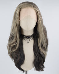 Grey Skunk Stripe Black Wavy Synthetic Lace Front Wig WW592