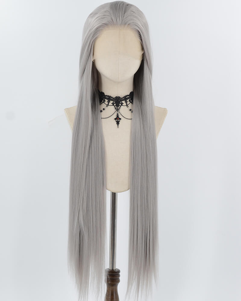 30 Inch Long Dark Grey Synthetic Lace Front Wig WW960
