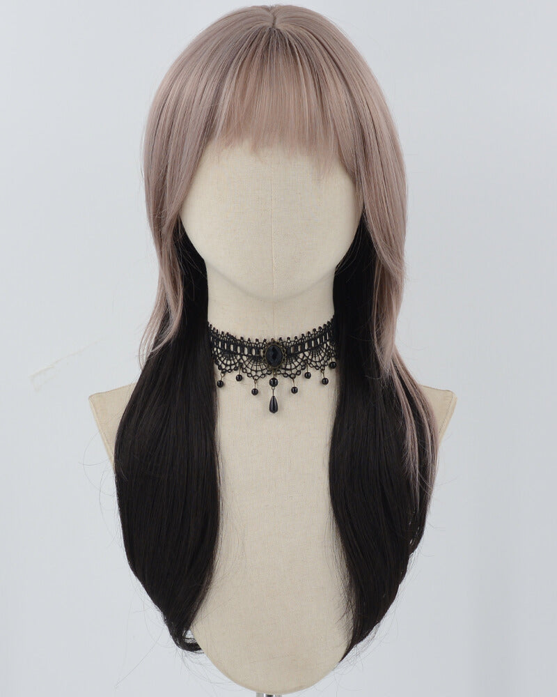 Grey Pink Ombre Black Cosplay Synthetic Wig HW598