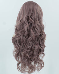 Dusty Pink Long Wavy Synthetic Lace Front Wig WW905