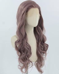 Dusty Pink Long Wavy Synthetic Lace Front Wig WW905
