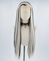 White Blonde Black Streak Synthetic Lace Front Wig WW442