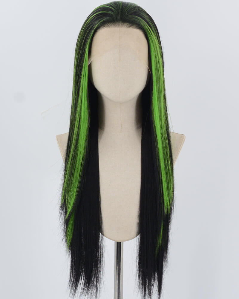 Black Green Long Straight Synthetic Lace Front Wig WW895