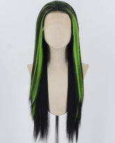 Black Green Long Straight Synthetic Lace Front Wig WW895