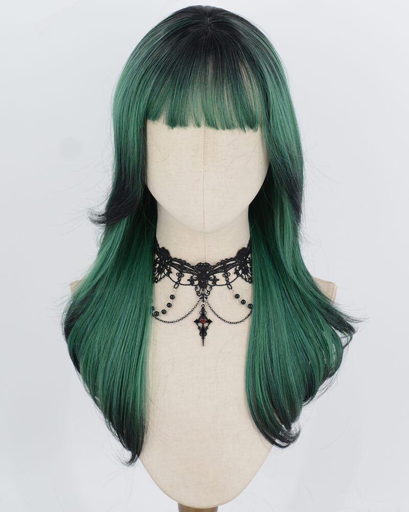 Ombre Green Black Synthetic Wig HW861