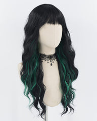 Black Green Wavy Synthetic Wig HW477