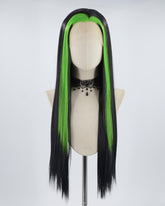 Green Streaked Black Synthetic Lace Front Wig WW531