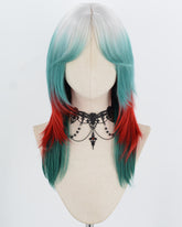 Silver Ombre Green Red Synthetic Wig HW832