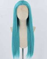 Blue Green Long Straight Synthetic Lace Front Wig WW888