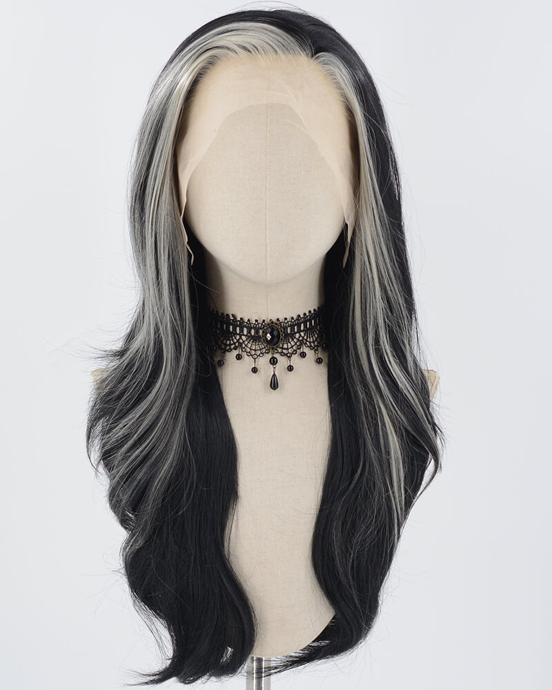 Grey Strunk Stripe Black Synthetic Lace Front Wig WW763