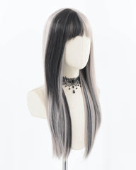 Grey Black Long Straight Synthetic Wig HW472