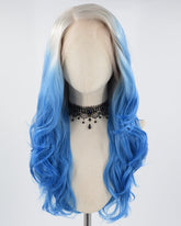 Grey Ombre Blue Wavy Synthetic Lace Front Wig WW574