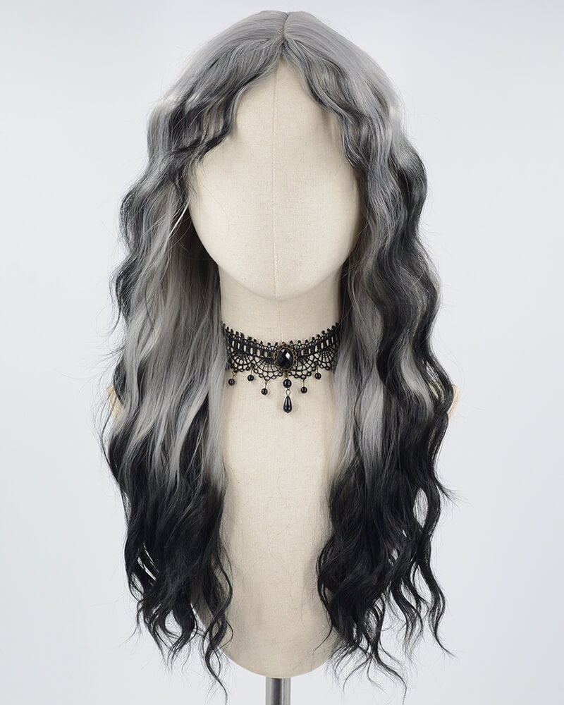 Grey Ombre Black Curly Synthetic Wig HW405