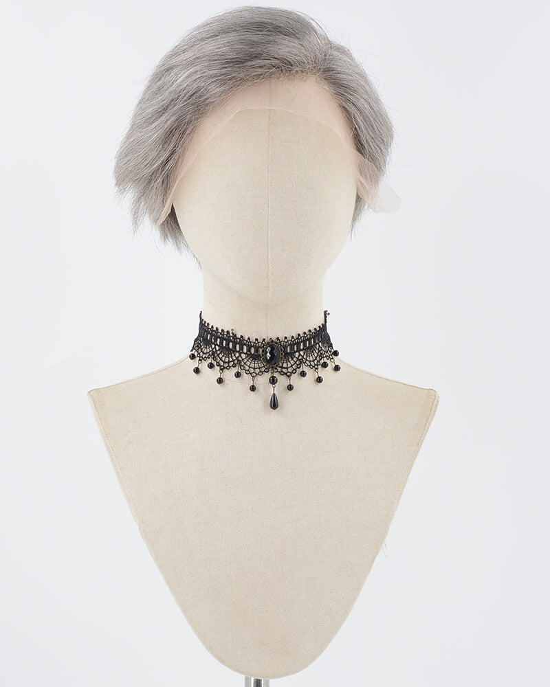 Pixie Cut Grey Mixed Human Hair Wig HT033