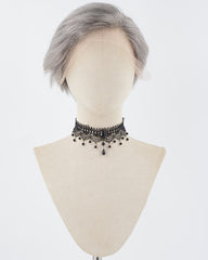 Pixie Cut Grey Mixed Human Hair Wig HT033
