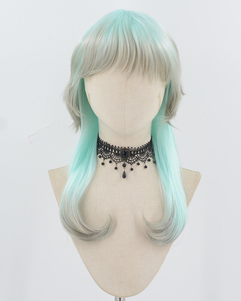 Grey Ombre Light Blue Synthetic Wig HW710