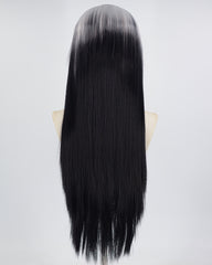 Silver Grey Ombre Black Long Curl Synthetic Lace Front Wig WW541