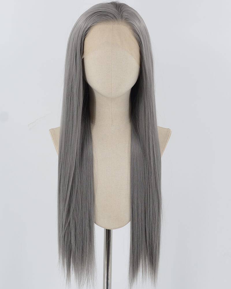 Dark Grey Long Straight Synthetic Lace Front Wig WW828