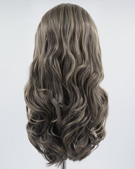 Grey Skunk Stripe Black Wavy Synthetic Lace Front Wig WW592