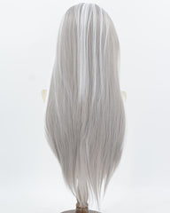 Grey Skunk Stripe White Synthetic Lace Front Wig WW1018