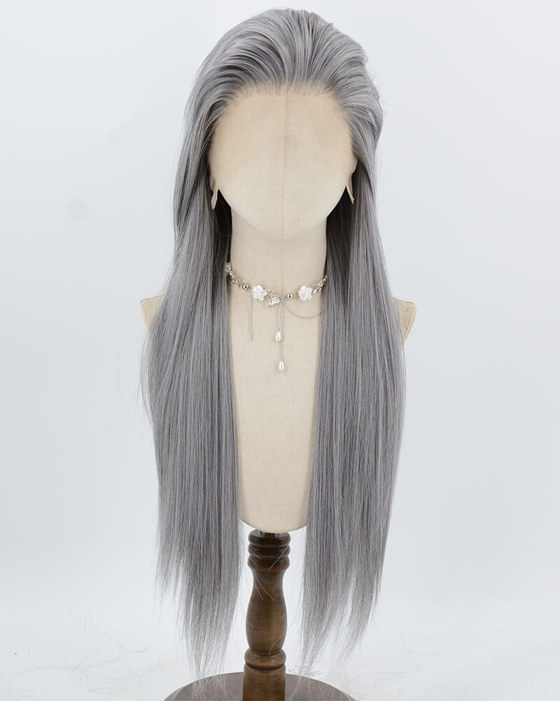 Grey Straight Synthetic Lace Front Wig WW1019