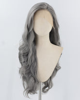 Grey Long Wavy Synthetic Lace Front Wig WW927