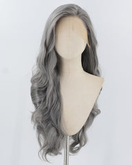 Grey Long Wavy Synthetic Lace Front Wig WW927