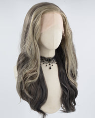 Grey Skunk Stripe Black Wavy Synthetic Lace Front Wig WW592