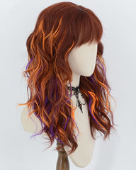 Red Brown Highlight Orange Purple Curly Synthetic Wig HW868 halloween wig