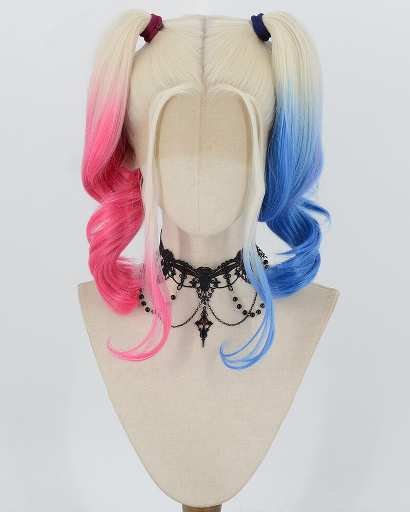 Harley Quinn Pink Blue Synthetic Lace Front Wig WT065-1