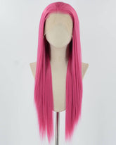 Hot Rose Pink Long Straight Synthetic Lace Front WigWW877