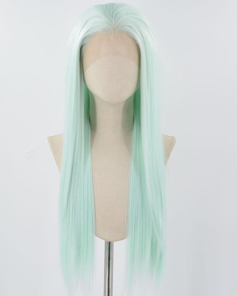 Light Green Long Straight Synthetic Lace Front Wig WW781