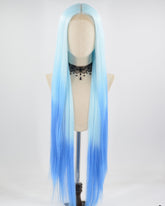 38Inch Long Ombre Blue Synthetic Lace Wig WW661