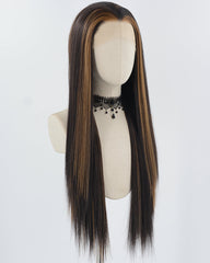 Brown Blonde Long Straight Synthetic Lace Front Wig WW802