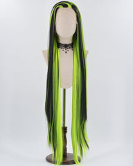 40Inch Long Neon Green Black Synthetic Lace Front Wig WW748