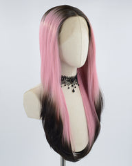 Dark Root Ombre Pink Synthetic Lace Front Wig WW547