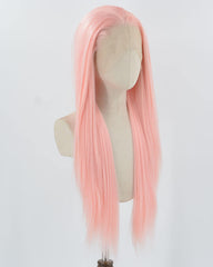 Long Pink Straight Synthetic Lace Front Wig WW478